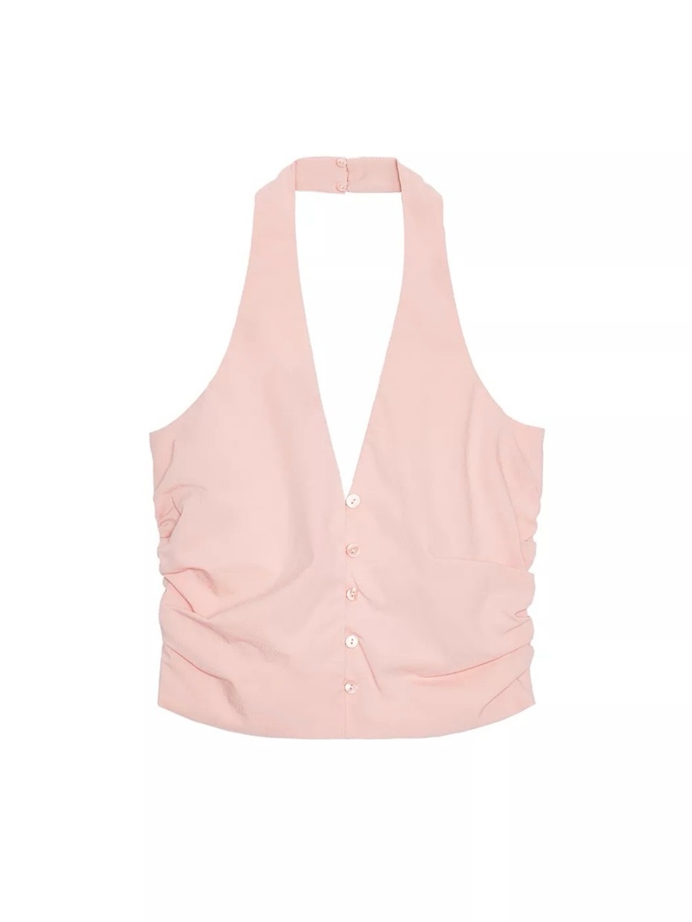 Zara Ruched Pink Halter V-Neck Top